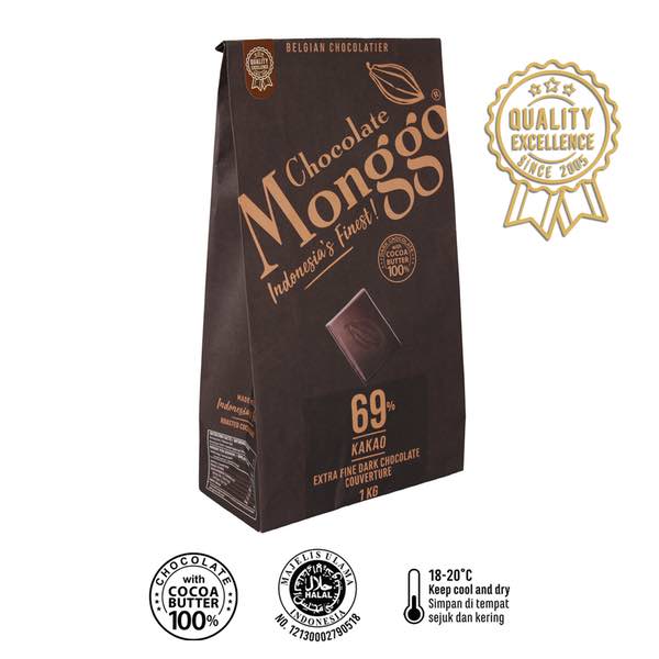 Dark chocolate couverture - monggo - dark chocolate 69% couverture (1kg)