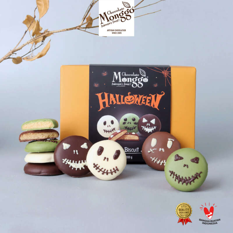 Chocolate monggo halloween cokelat matcha biskuit jack o'