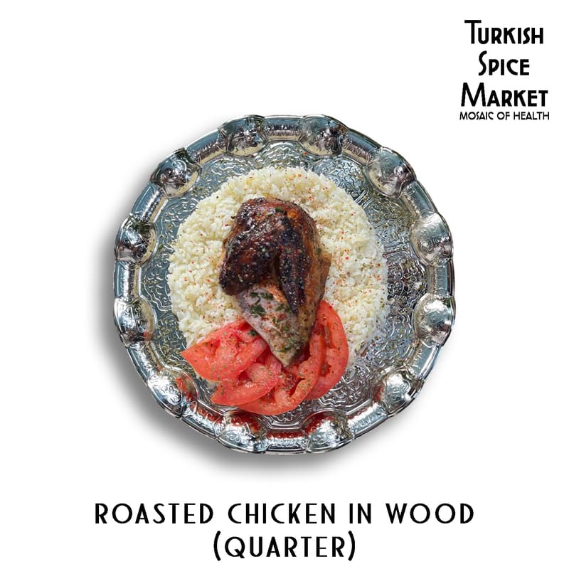 Roasted chicken meal - quarter roasted chicken in wood with rice & salads