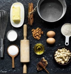 Ingredients and tools to make all types of pastry