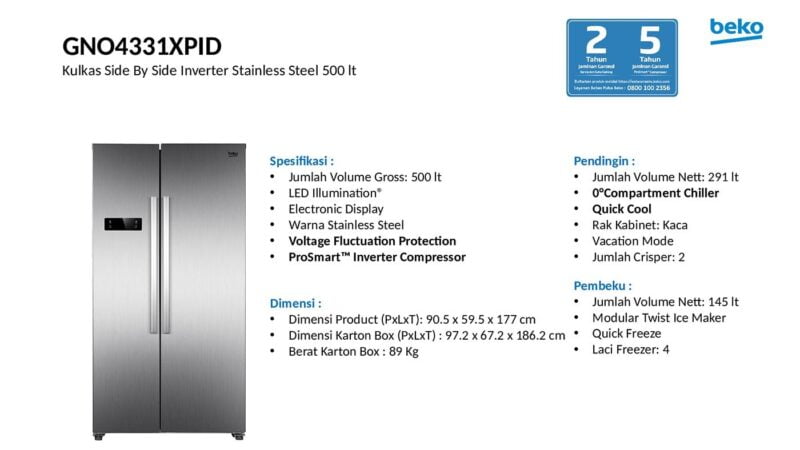 Beko fridge side by side inverter coated inox gno4331xpid 2