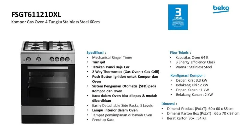 Beko gas cooker stainless fsgt61121dxl 2
