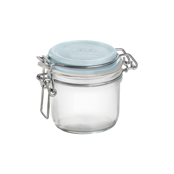 Blue jar set - bormioli rocco "fido" jar logo blue soda lime capacity: 200 cc (pack of 6pcs)