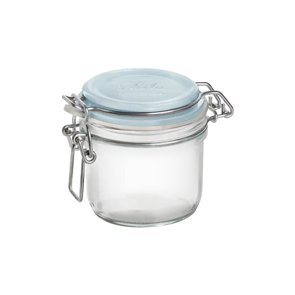 Blue jar set - bormioli rocco "fido" jar logo blue soda lime capacity: 200 cc (pack of 6pcs)