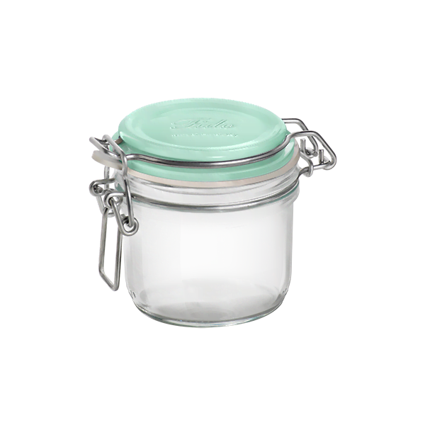 Green fido jar - bormioli rocco "fido" jar logo green soda lime capacity: 200 cc (pack of 6pcs)