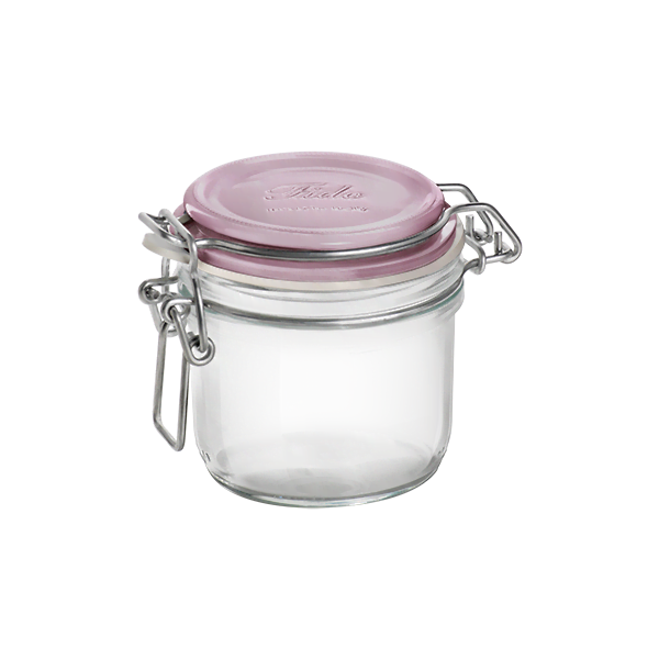 Pink fido jar - bormioli rocco "fido" jar logo pink soda lime capacity: 200 cc (pack of 6pcs)