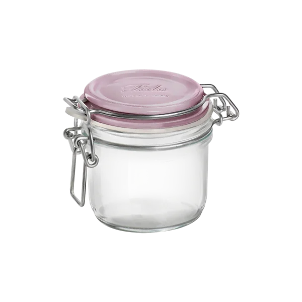 Pink fido jar - bormioli rocco "fido" jar logo pink soda lime capacity: 200 cc (pack of 6pcs)