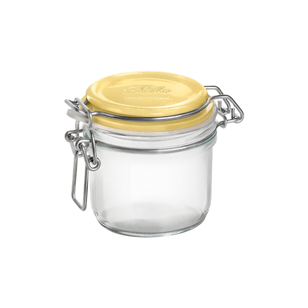 Fido jar set - bormioli rocco "fido" jar logo yellow soda lime capacity: 200 cc (pack of 6pcs)