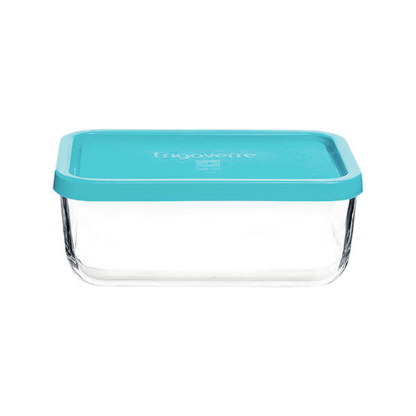 Glass food storage - bormioli rocco "frigoverre" w/ blue lid size: 21x13 cm (pack of 6pcs)