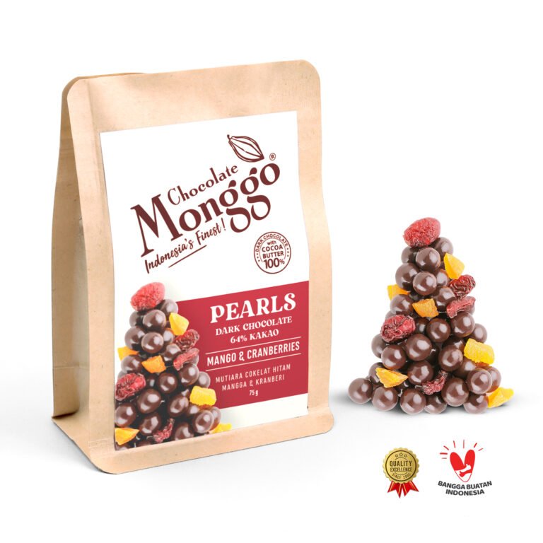 - monggo dark chocolate pearls with mango & cranberries